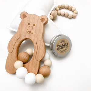 Bear Silicone and Beech Wood Teether