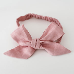 Dusty Pink linen bow headband for babies and toddlers
