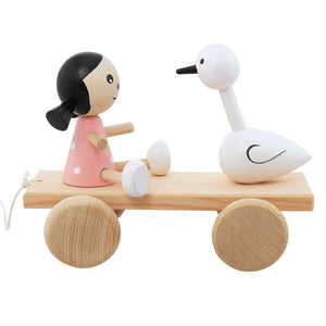 Wooden Girl and Swan pull along toy