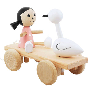 Wooden Girl and Swan pull along toy