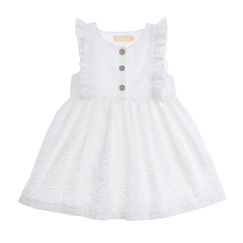 White lace eyelet dress with 3 buttons down the front
