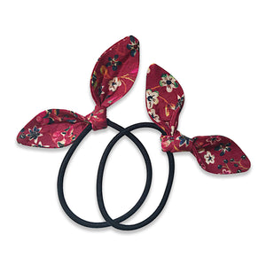 Hair ties,Red and cream floral pattern, Set of two, Hair accessories, The Little Bird's Shop