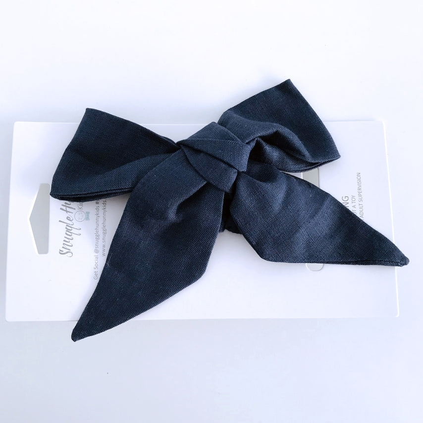 Navy Linen Bow headband for babies and toddlers