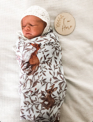 Creatures of the wood muslin wrap and newborn baby