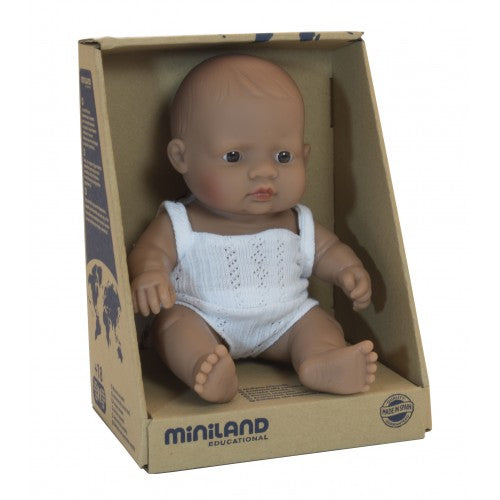 Miniland Doll Latin American baby girl doll in box