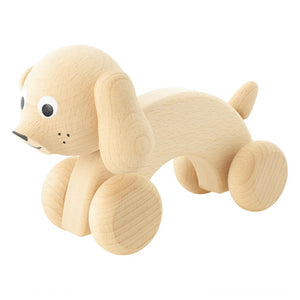 Wooden push along dog toy